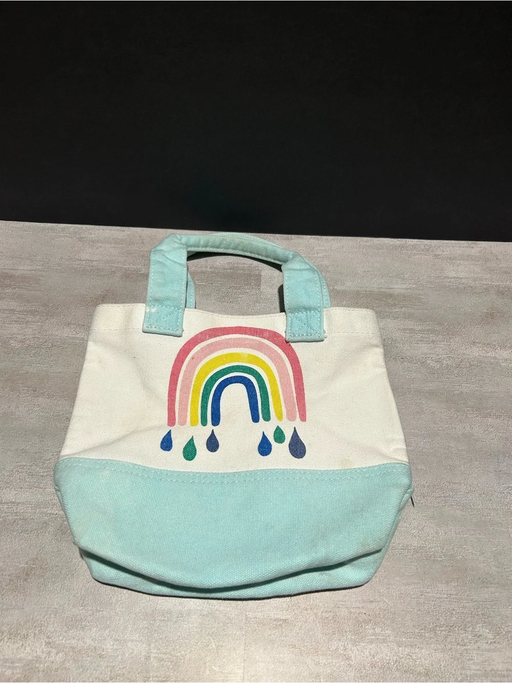 Kids Canvas Rainbow Tote Bag in Light Teal and White